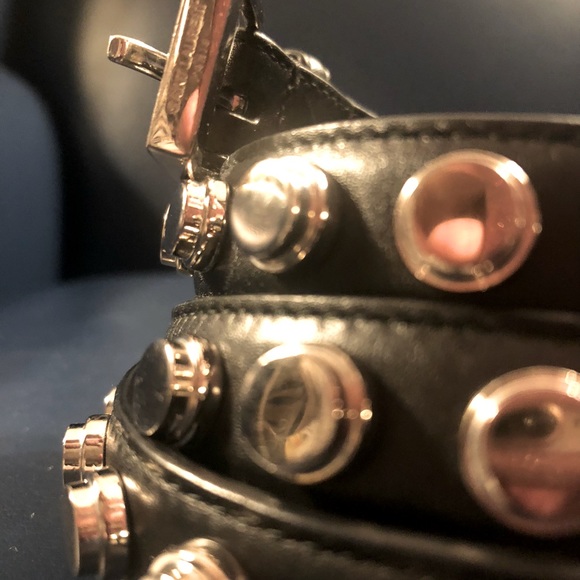 SAINT LAURENT MEN’S CLOUS MONET BLACK LEATHER BELT SILVER STUDS  XL SZ 95 - Picture 6 of 14